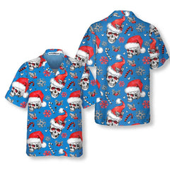 Christmas Skulls With Candy Canes Blue Version Christmas Hawaiian Shirt, Skull Christmas Hawaiian Shirt For Men - Hyperfavor