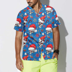 Christmas Skulls With Candy Canes Blue Version Christmas Hawaiian Shirt, Skull Christmas Hawaiian Shirt For Men - Hyperfavor