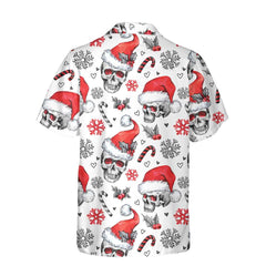 Christmas Skulls With Candy Canes White Version Christmas Hawaiian Shirt, Skull Christmas Hawaiian Shirt For Men - Hyperfavor