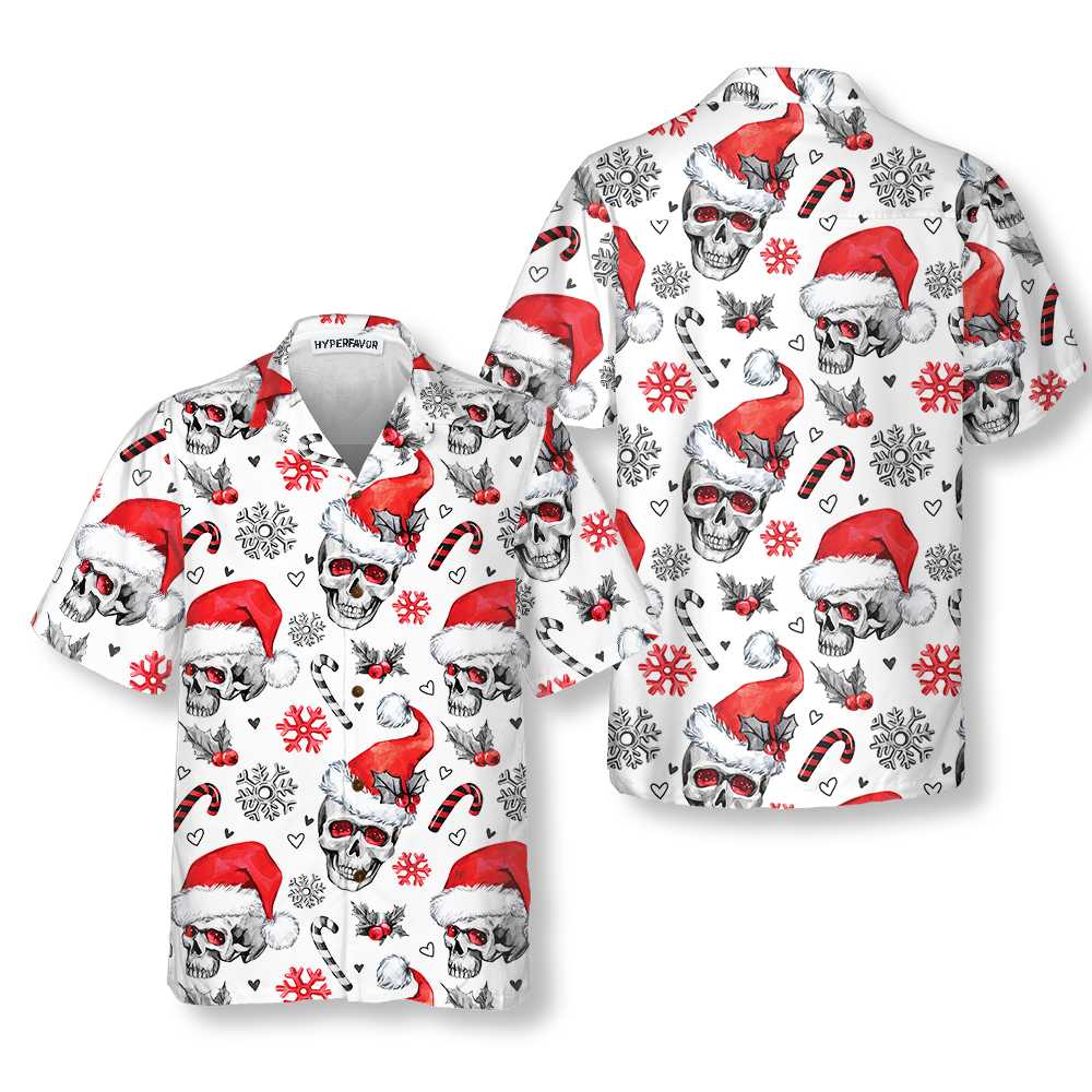 Christmas Skulls With Candy Canes White Version Christmas Hawaiian Shirt, Skull Christmas Hawaiian Shirt For Men - Hyperfavor