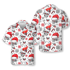 Christmas Skulls With Candy Canes White Version Christmas Hawaiian Shirt, Skull Christmas Hawaiian Shirt For Men - Hyperfavor