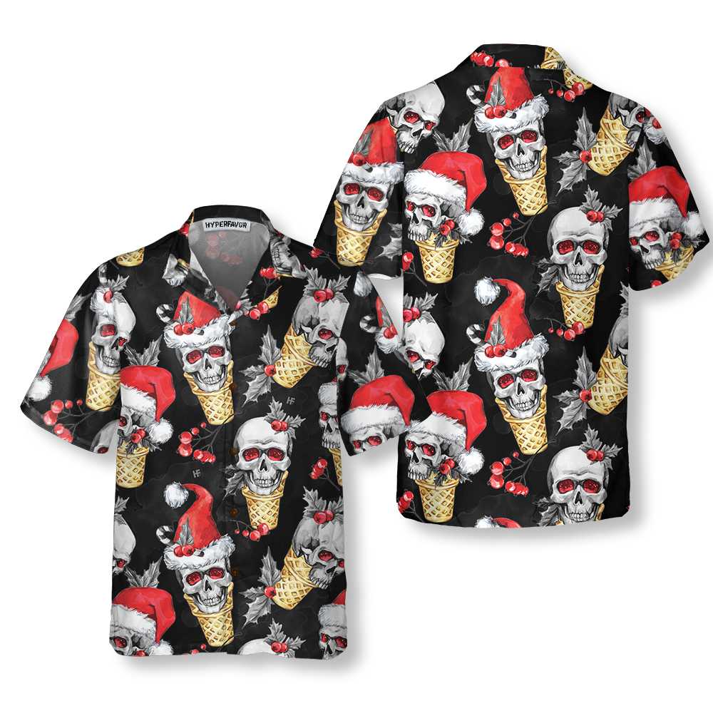 Christmas Skulls With Waffle Cone Hawaiian Shirt, Funny Skull Christmas Shirt, Best Gift For Christmas - Hyperfavor