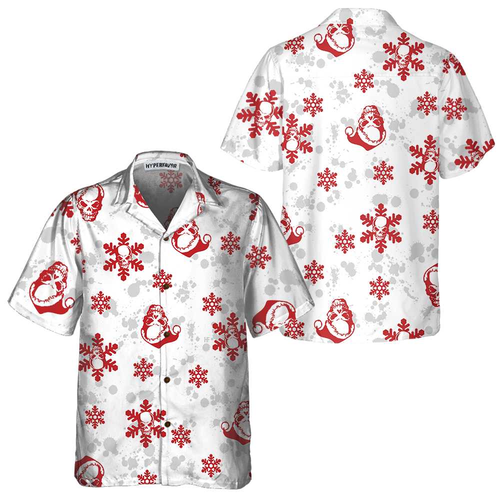 Christmas Snow And Skull Hawaiian Shirt, Christmas Skull Shirt, Best Gift For Christmas - Hyperfavor