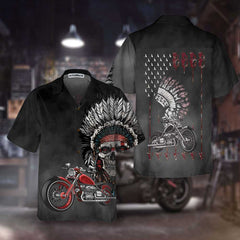 Classic And Vintage Skull Biker Chief Man Native American Motorcycle Hawaiian Shirt, Best Gift For Bikers - Hyperfavor