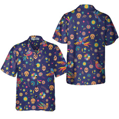 Colorful Alebrijes Birds And Bright Floral Mexican Culture Hawaiian Shirt, Mexican Sugar Skull Shirt - Hyperfavor