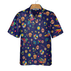 Colorful Alebrijes Birds And Bright Floral Mexican Culture Hawaiian Shirt, Mexican Sugar Skull Shirt - Hyperfavor