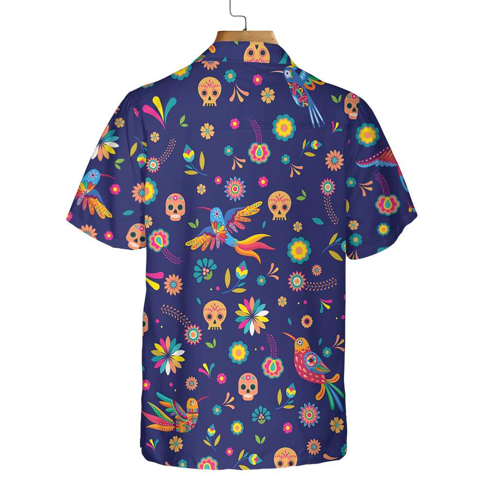 Colorful Alebrijes Birds And Bright Floral Mexican Culture Hawaiian Shirt, Mexican Sugar Skull Shirt - Hyperfavor