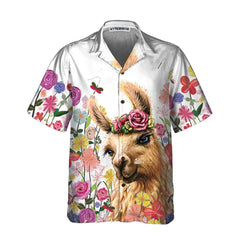 Colorful Flower With Alpaca Hawaiian Shirt, Floral Alpaca Shirt, Funny Alpaca Print Shirt For Men & Women - Hyperfavor
