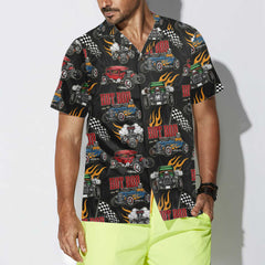 Colorful Hot Rod Pattern Hawaiian Shirt, Racing Hot Rod Shirt For Men - Hyperfavor