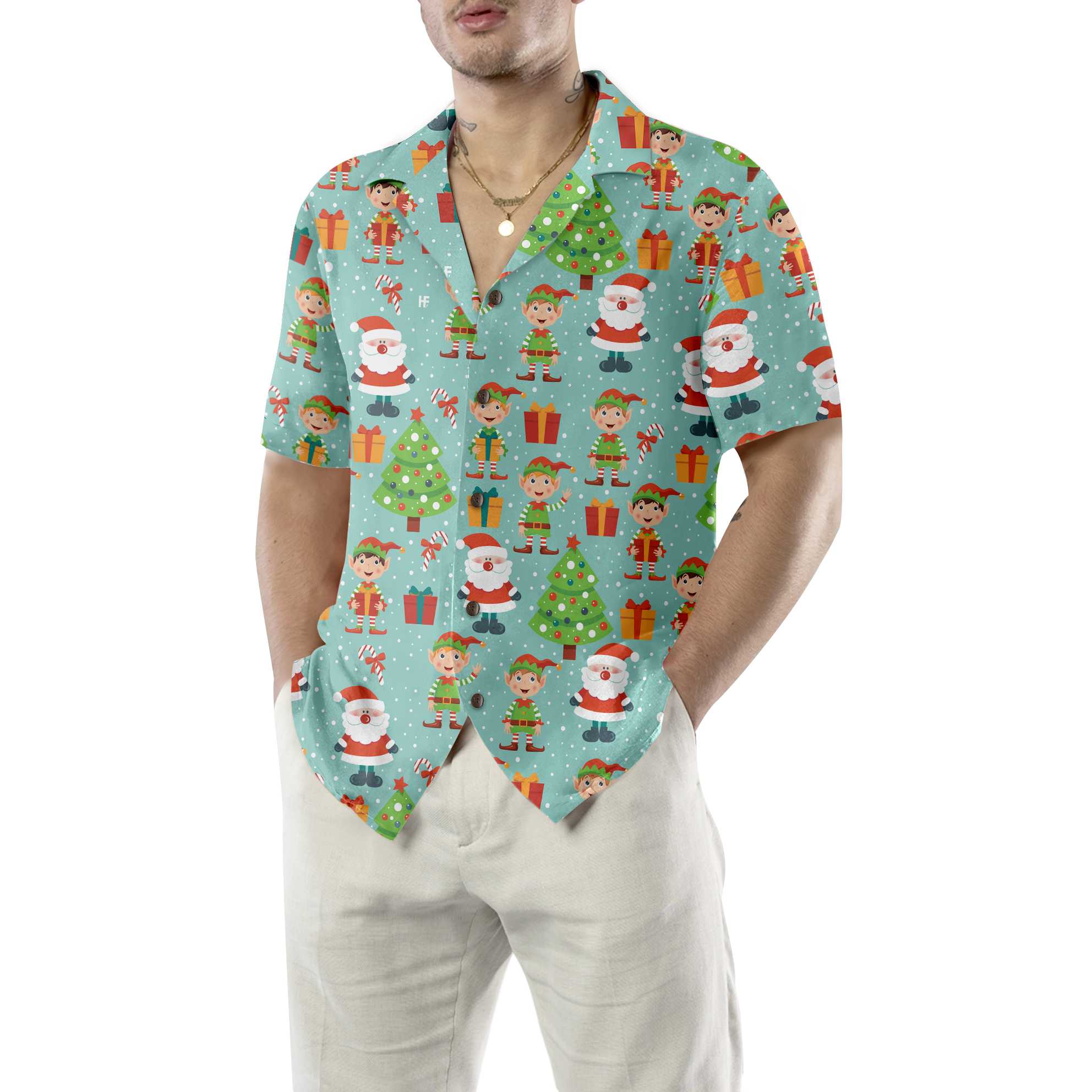 Colorful Santa Helper Pattern Hawaiian Shirt, Funny Christmas Shirt, Best Christmas Gift Idea - Hyperfavor