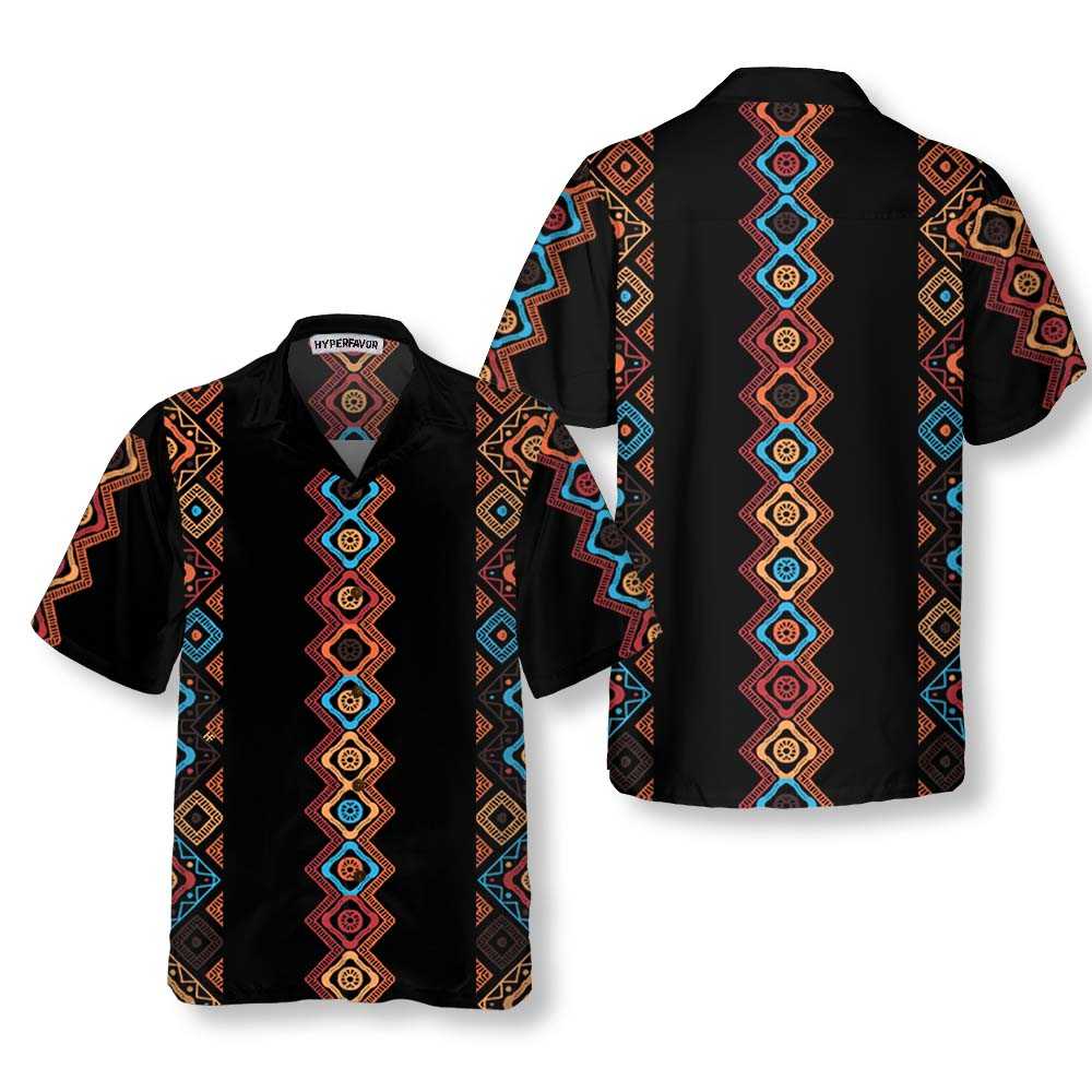 Colorful Tribal Pattern Native Amerian Hawaiian Shirt, Ethnic Pattern American Indian Shirt, Unique Native American Gift - Hyperfavor