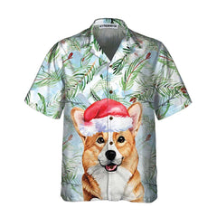 Corgi With Christmas Fir Branches Pattern Hawaiian Shirt, Corgi Christmas Shirt, Best Christmas Gift Idea - Hyperfavor