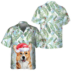 Corgi With Christmas Fir Branches Pattern Hawaiian Shirt, Corgi Christmas Shirt, Best Christmas Gift Idea - Hyperfavor