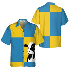 Cow On Yellow And Blue Background Hawaiian Shirt, Cow Shirt For Men & Women, Funny Cow Print Shirt - Hyperfavor