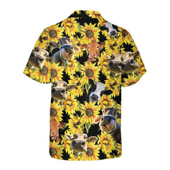 Cow With Sunflower Hawaiian Shirt, Tropical Cow Shirt For Men And Women, Funny Cow Print Shirt Gift Idea - Hyperfavor