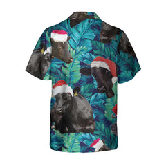 Cows Black Cattle Wear Santa Hat Hawaiian Shirt, Tropical Leaves Pattern Christmas Shirt, Best Gift For Christmas - Hyperfavor