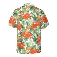 Crab And Tropical Pineapple Pattern Hawaiian Shirt, Unique Crab Shirt, Crab Print Shirt - Hyperfavor