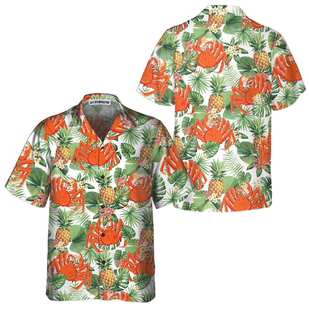 Crab And Tropical Pineapple Pattern Hawaiian Shirt, Unique Crab Shirt, Crab Print Shirt - Hyperfavor