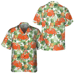 Crab And Tropical Pineapple Pattern Hawaiian Shirt, Unique Crab Shirt, Crab Print Shirt - Hyperfavor