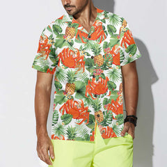 Crab And Tropical Pineapple Pattern Hawaiian Shirt, Unique Crab Shirt, Crab Print Shirt - Hyperfavor
