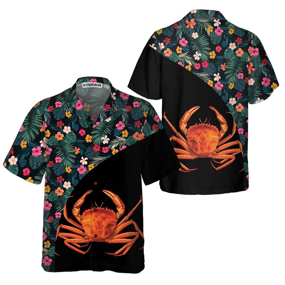Crab & Flower Hawaiian Shirt, Unique Crab Shirt, Crab Print Shirt - Hyperfavor