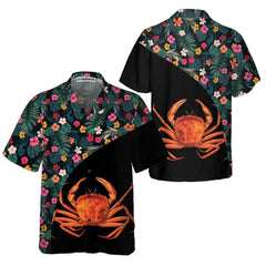 Crab & Flower Hawaiian Shirt, Unique Crab Shirt, Crab Print Shirt - Hyperfavor