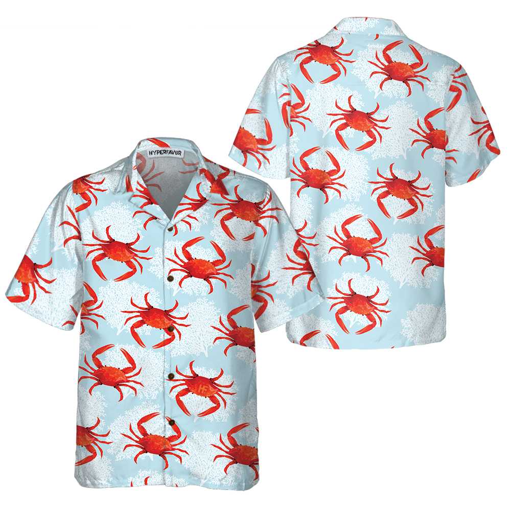 Crab On Light Blue Hawaiian Shirt, Unique Crab Shirt, Crab Print Shirt For Adults - Hyperfavor