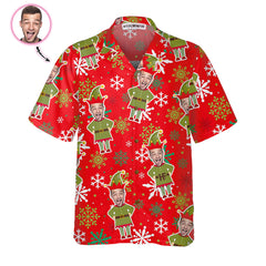Custom Face Christmas Elf Custom Hawaiian Shirt, Green Elf Shirt, Personalized Gift For Christmas - Hyperfavor