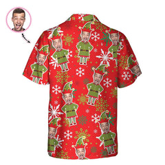 Custom Face Christmas Elf Custom Hawaiian Shirt, Green Elf Shirt, Personalized Gift For Christmas - Hyperfavor