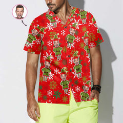 Custom Face Christmas Elf Custom Hawaiian Shirt, Green Elf Shirt, Personalized Gift For Christmas - Hyperfavor