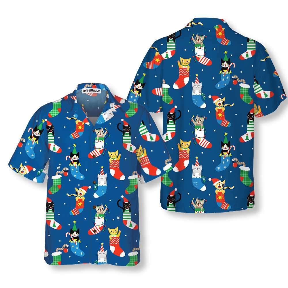 Cute Cats In Christmas Socks Hawaiian Shirt, Christmas Cat Shirt, Best Christmas Gift - Hyperfavor
