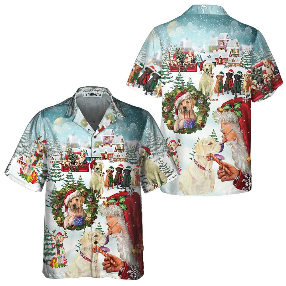 Cute Labrador Dogs Celebrate Christmas Hawaiian Shirt, Funny Labrador Shirt, Best Christmas Gift - Hyperfavor
