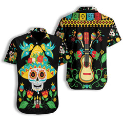 Day Of Dead Sugar Skull And Guitar Hawaiian Shirt, Funny Mexican Skull Halloween Shirt, Best Halloween Gift - Hyperfavor