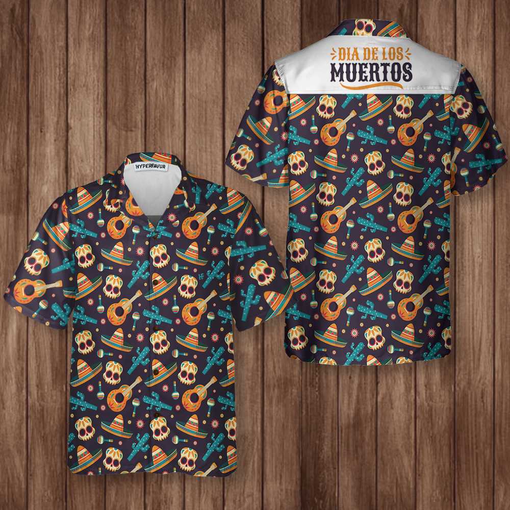 Day Of The Dead Guitar Sombrero Skull Hawaiian Shirt, Mexical Day Shirt, Day Of The Dead Gift - Hyperfavor