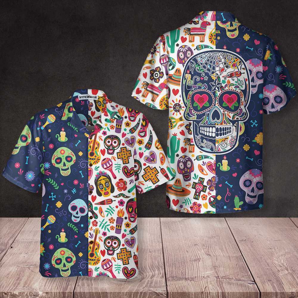 Dia De Los Muertos Mexican Skulls Flower Hawaiian Shirt, Best Day Of The Dead Gift - Hyperfavor