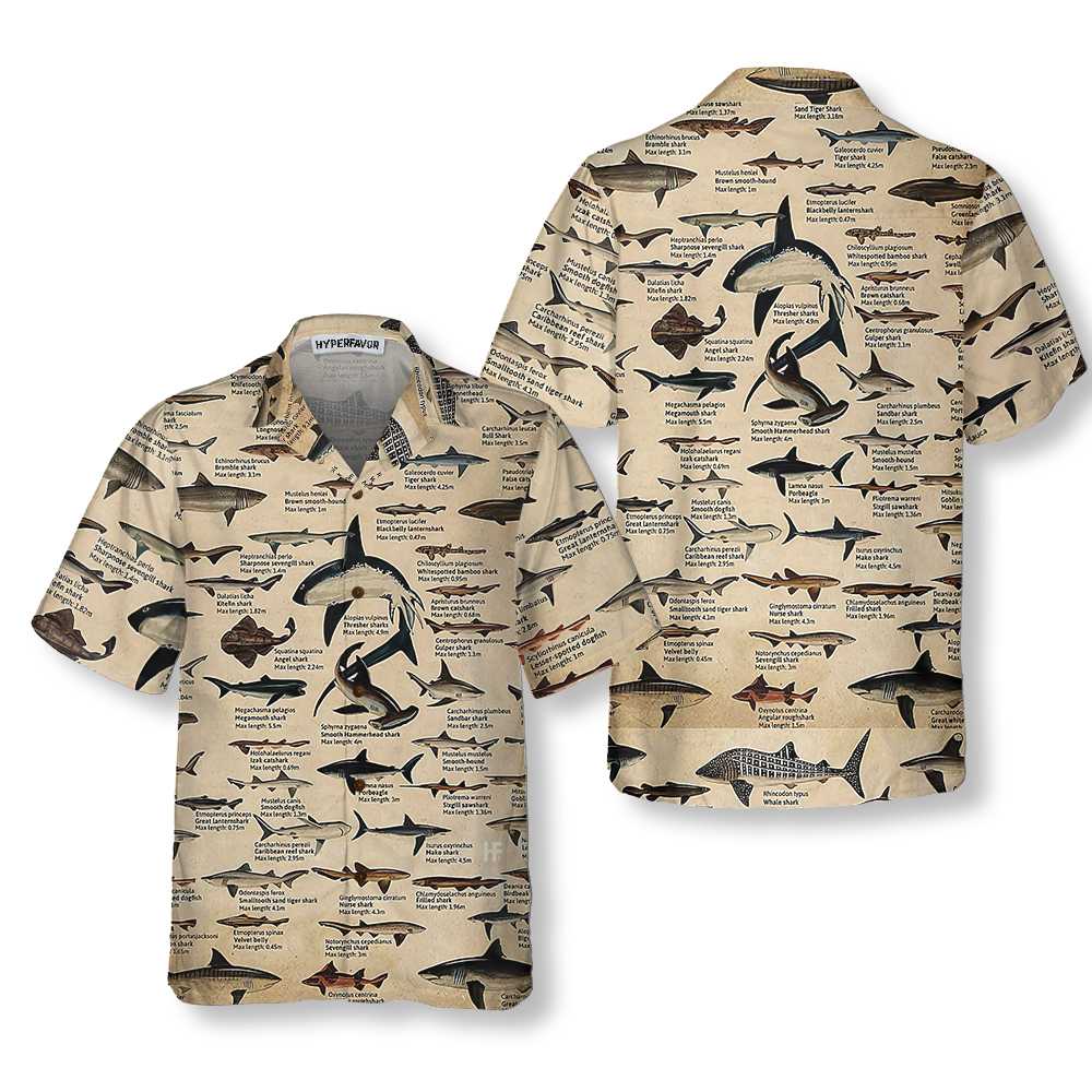 Different Types Of Sharks Hawaiian Shirt, Shark Button Up Shirt For Adults, Shark Print Shirt - Hyperfavor