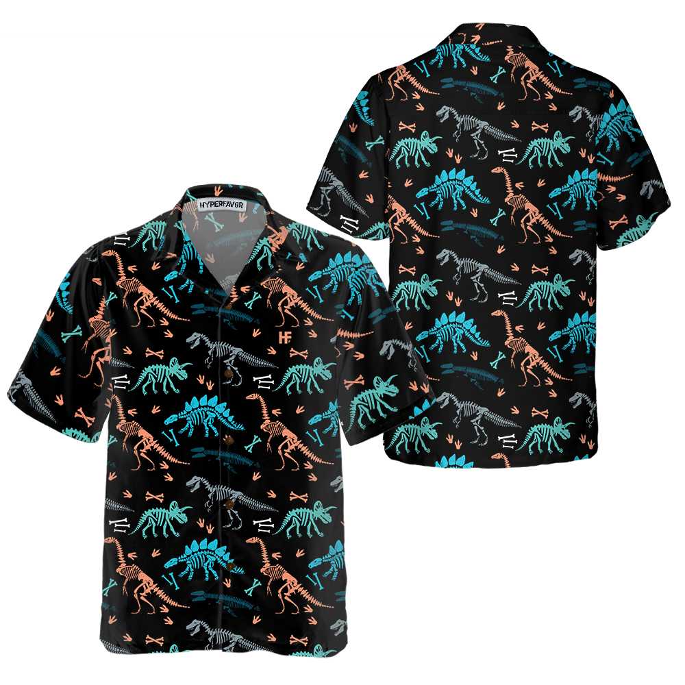 Dinosaur Skeleton Seamless Grunge Pattern Hawaiian Shirt, Funny Dinosaur Shirt, Cool Printed Dino Shirt For Adults - Hyperfavor