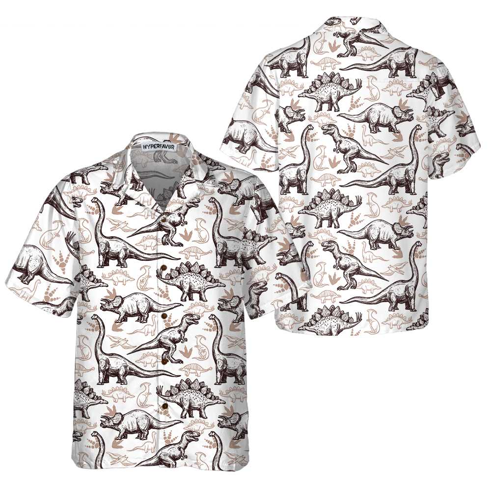 Dinosaurs Footprints Seamless Pattern Dinosaur Hawaiian Shirt, Cool Dinosaur Shirt, Best Gift For Dinosaur Lover - Hyperfavor