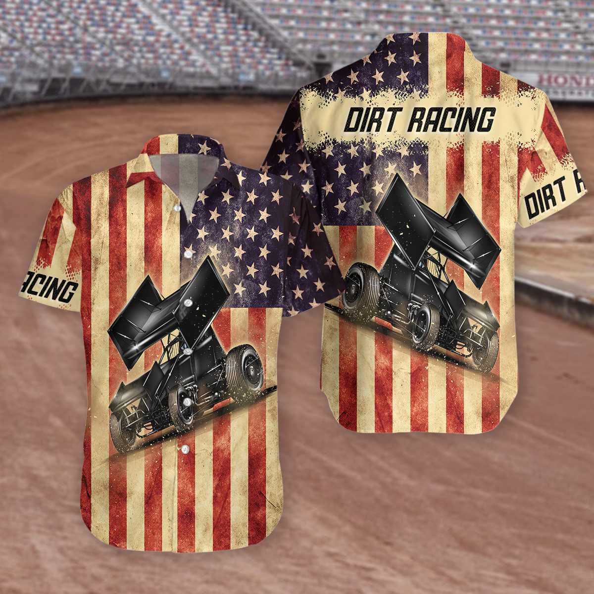 Dirt Racing Flag USA Hawaiian Shirt - Hyperfavor