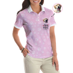 Dog Kisses Fix Everything Custom Short Sleeve Women Polo Shirt, Personalized Pink Polo Shirt For Dog Lovers - Hyperfavor