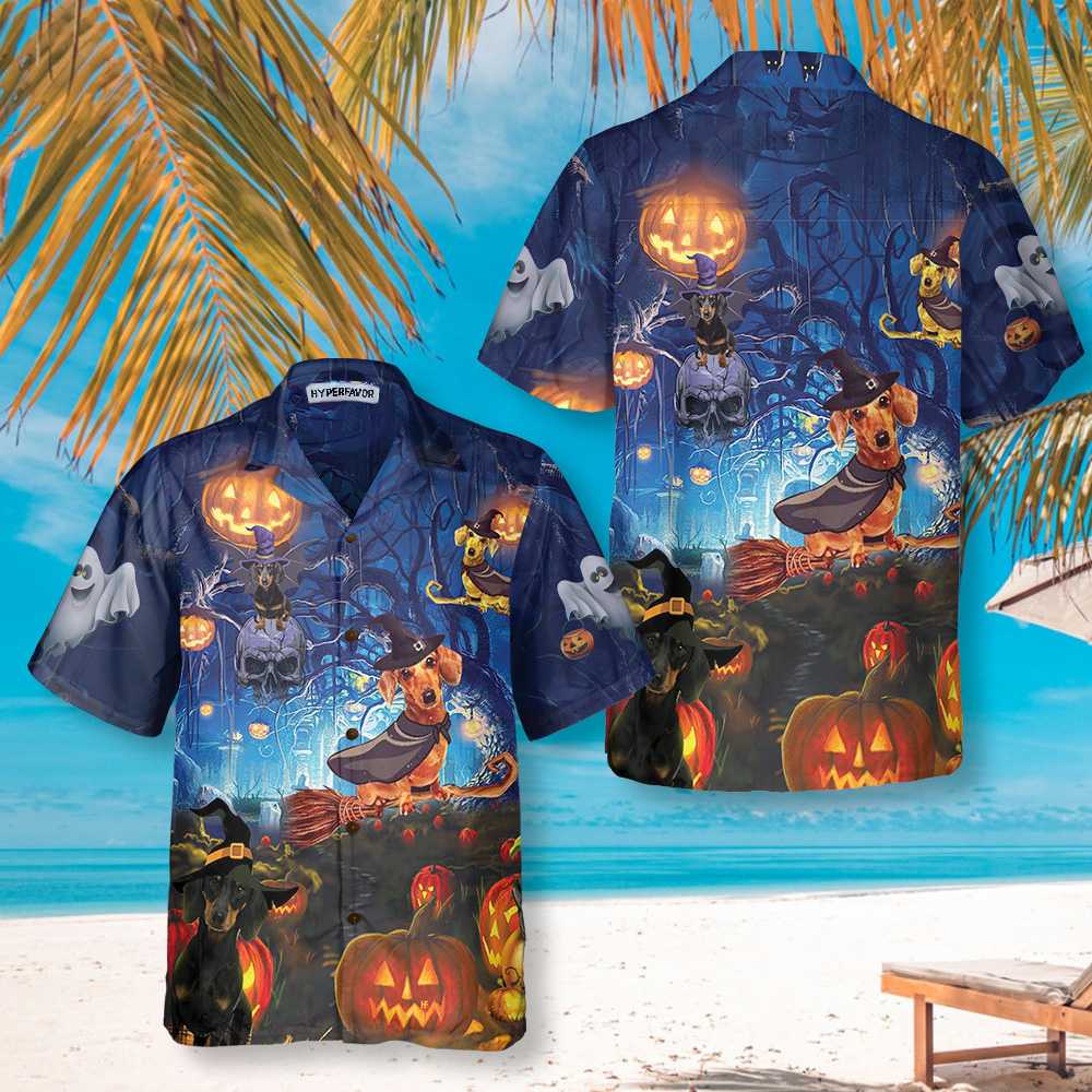 Dog The Witch For Halloween Hawaiian Shirt, Funny Dachshund Wich Halloween Shirt For Men And Women - Hyperfavor