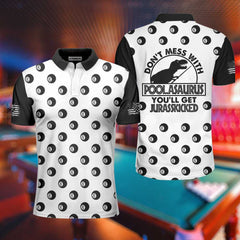 Don't Mess With Poolasaurus Polo Shirt, Billiards Ball Pattern Shirt For Male Players, Simple Billiards Shirt Design - Hyperfavor