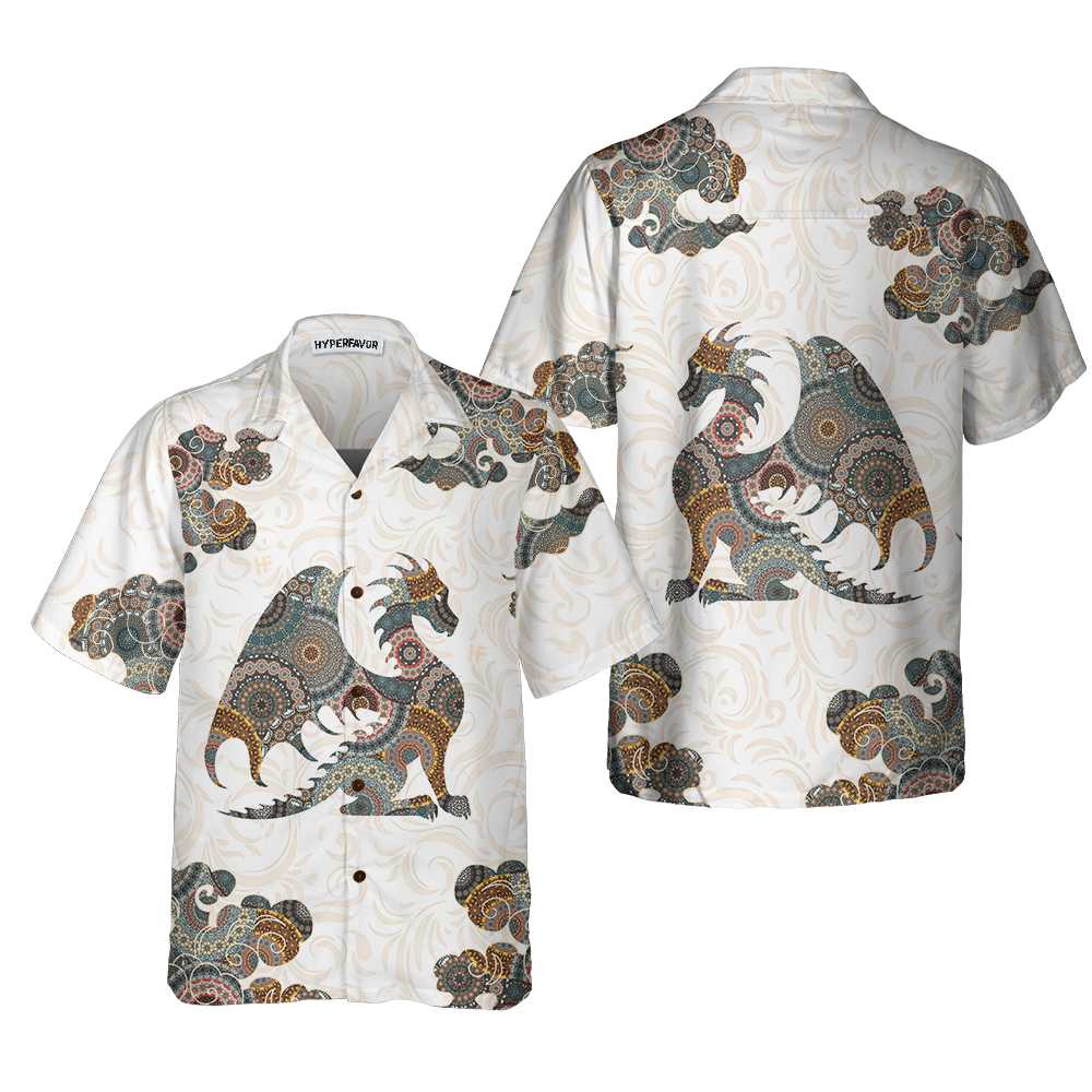 Dragon Colorful Mandala Hawaiian Shirt, Dragon Silhouette Shirt, Best Gift For Dragon Lovers - Hyperfavor
