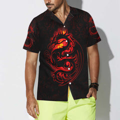 Dragon Tribal Tattoo Art Hawaiian Shirt, Cool Red Dragon Black Shirt - Hyperfavor