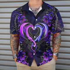 Dragons & The Love Flower Hawaiian Shirt, Unique Shirt With Dragon Couple And Roses - Hyperfavor