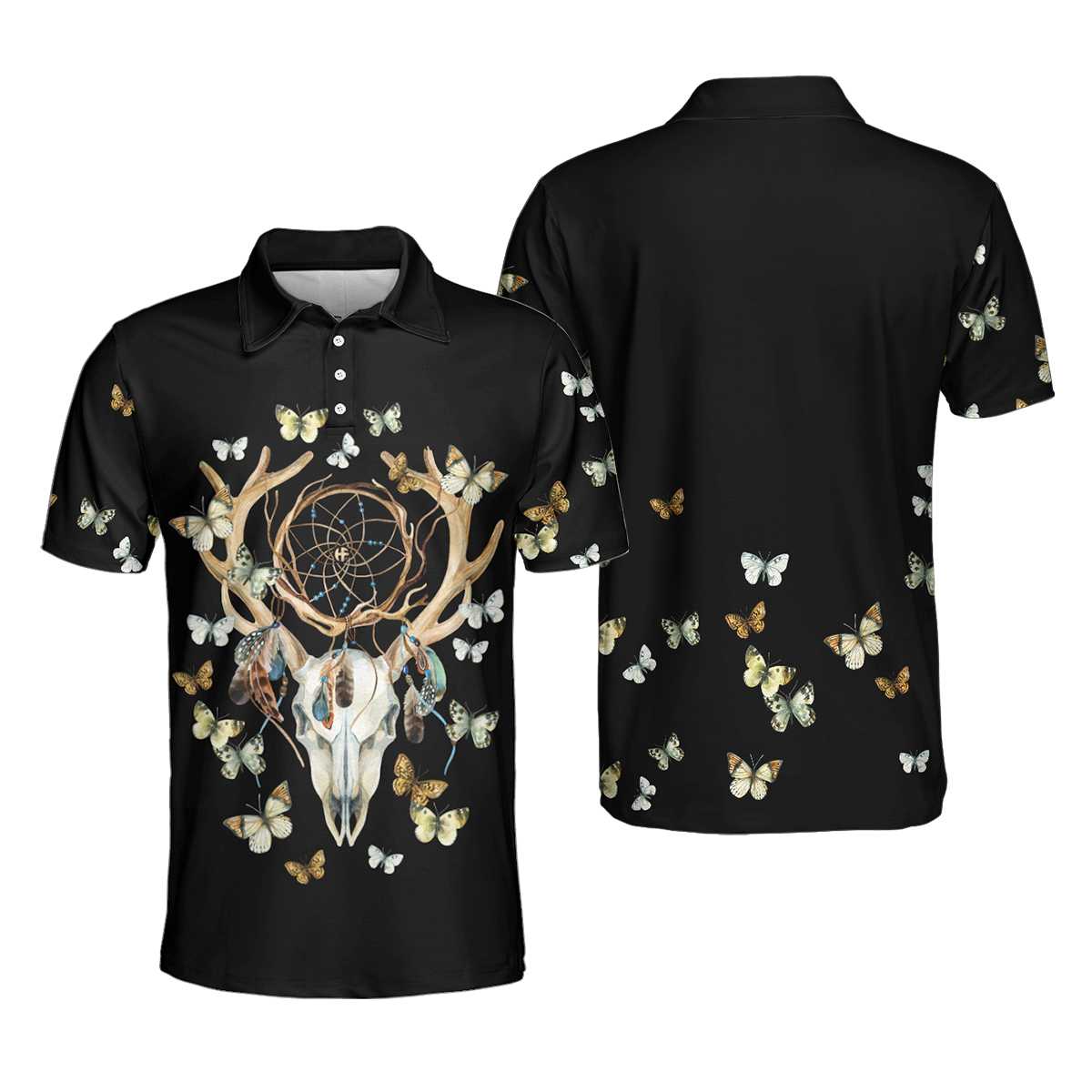 Dream Catcher Skull Deer Butterfly Polo Shirt - Hyperfavor