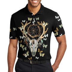 Dream Catcher Skull Deer Butterfly Polo Shirt - Hyperfavor