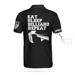 Eat Sleep Billiard Repeat Custom Polo Shirt, Personalized Billiard Polo Shirt, American Flag Shirt Design - Hyperfavor