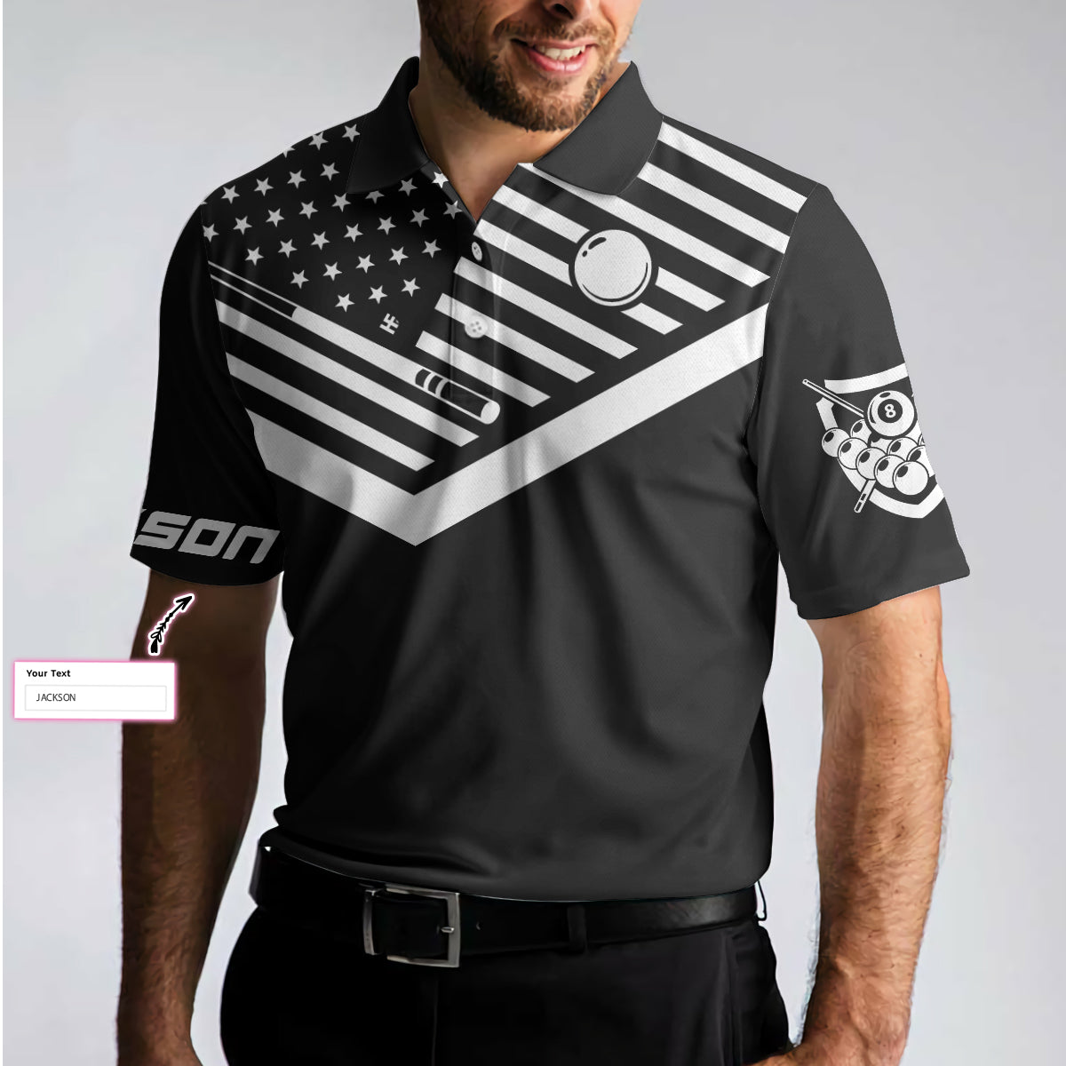 Eat Sleep Billiard Repeat Custom Polo Shirt, Personalized Billiard Polo Shirt, American Flag Shirt Design - Hyperfavor