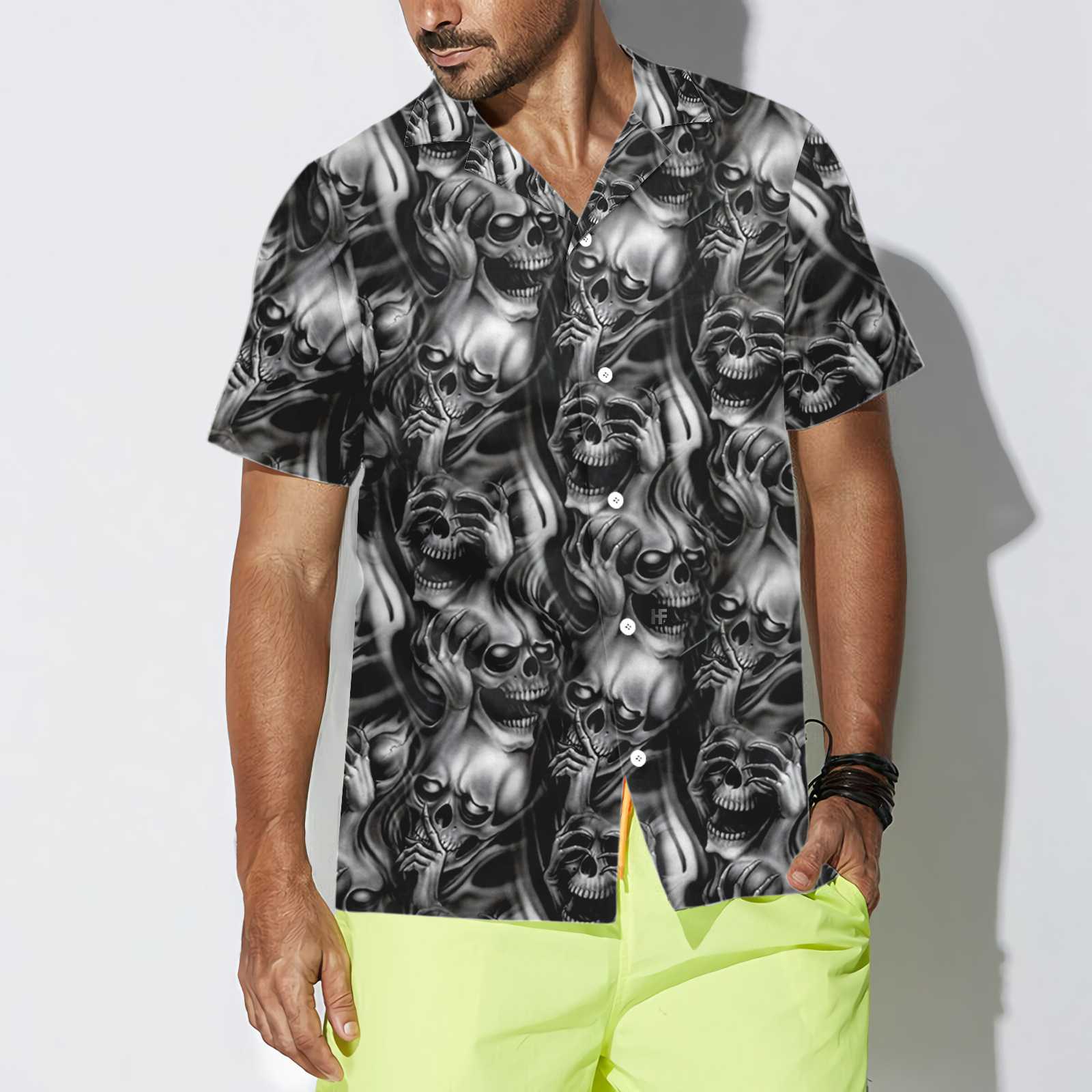 Evil Skull Tattoo Hawaiian Shirt, Horror Skull Shirt Black For Men And Women - Hyperfavor